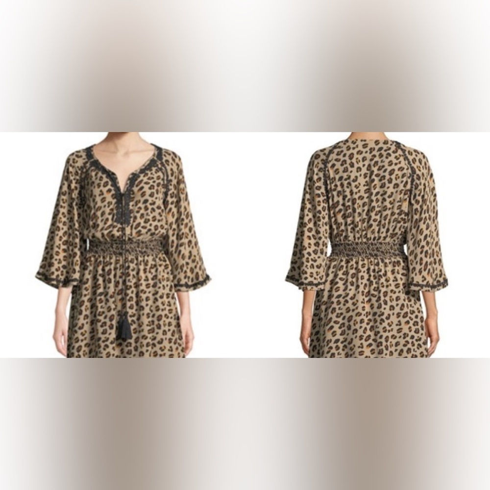 Cupio Leopard Print Tassel Lace Tunic Blouse